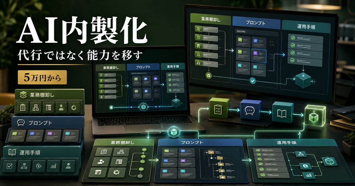 福祉現場の書類、AIプロンプト、確認手順を並べたAI内製化ダッシュボード